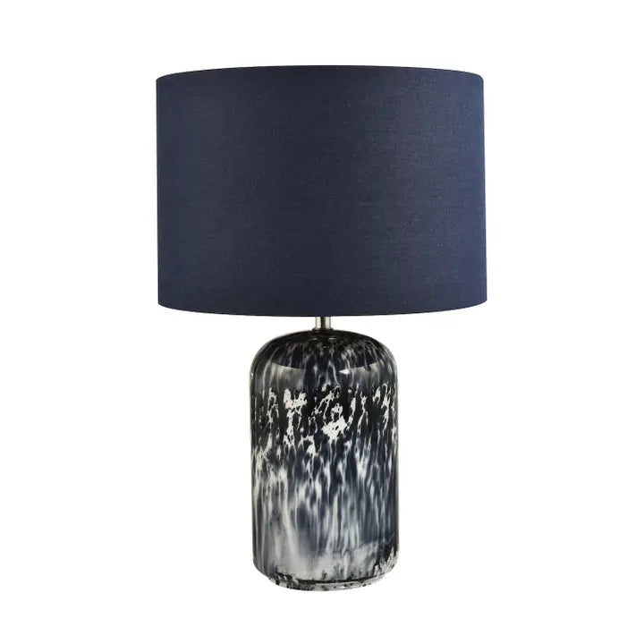 Modern Navy Blue and Smoked Grey Marble Snowflake Glass Table Lamp with Shade - 46cm
