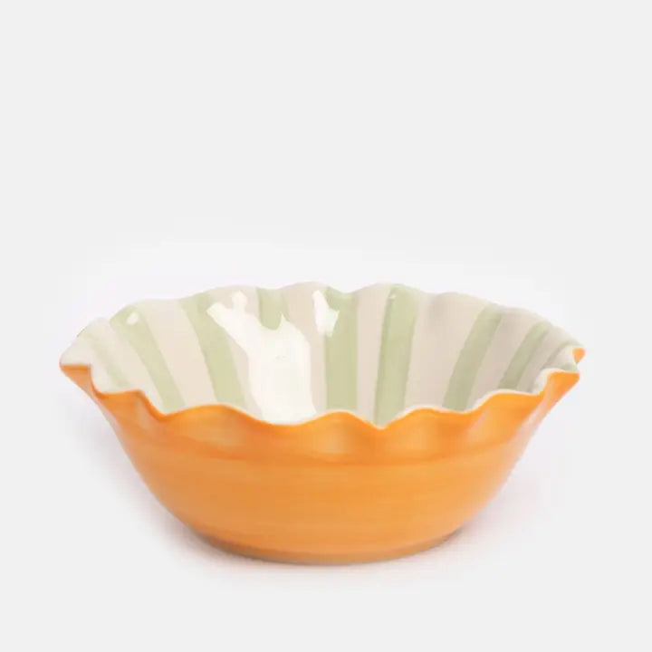 Pale Blue Inside Stripe/Outline Heart Frilly Bowl by Caroline Gardner - Set of 4