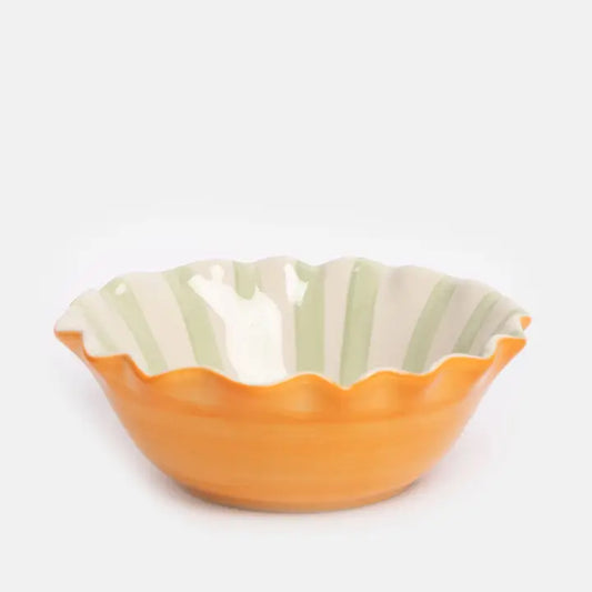 Pale Blue Inside Stripe/Outline Heart Frilly Bowl by Caroline Gardner - Set of 4
