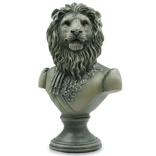 Lion Bust Vintage Hand Painted Sculpture - 34cm