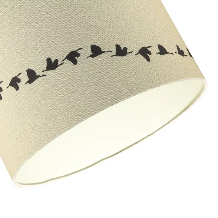 Flying Swans Lamp Shade in Light Cream Linen Fabric with Cotton Inner - 12"
