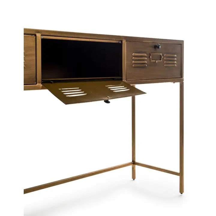 Brushed Antique Gold Metal 3 Drawer Console Table - 125.5cm