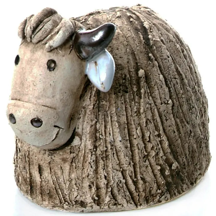 Round Cow Ceramic Figurine in Natural - 12cm