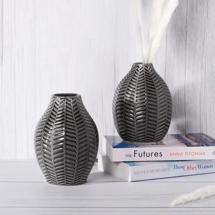 Grey Ceramic Leaf Inspired Vases - Set of 2
