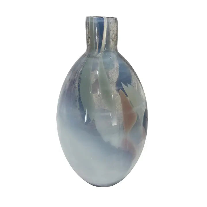 Blue Hues Glass Vase - Wide Base and Narrow Neck - 32cm