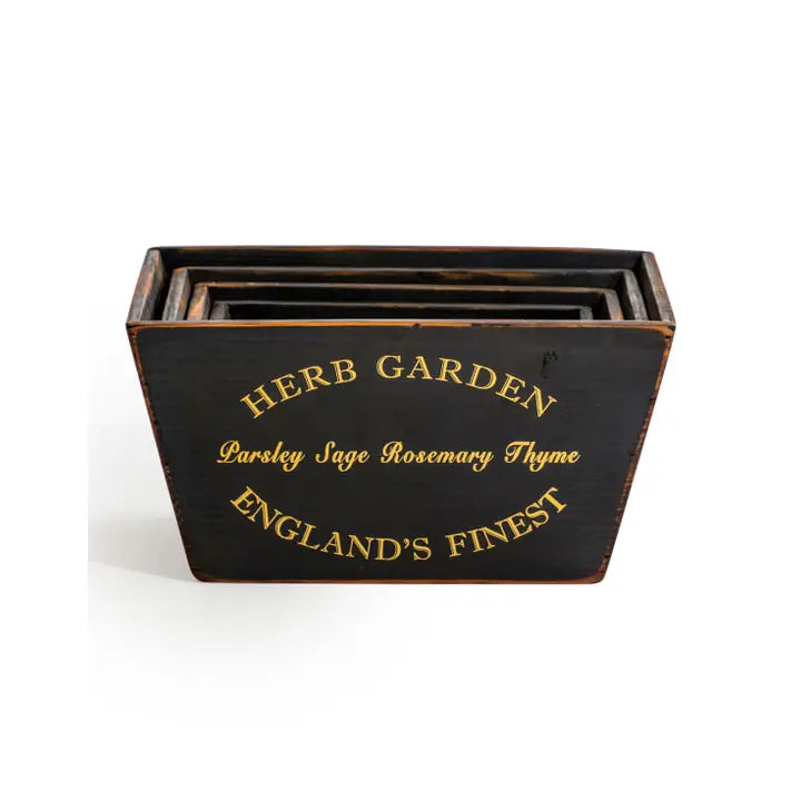 Set of 4 Antique Wooden Herb Garden Planters