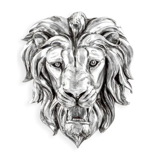 Large Silver Roaring Lion Wall Head - 48.5cm