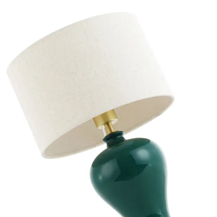 Traditional Ceramic Table Lamp Base in Glossy Forest Green with Satin Brass Trim - 34cm