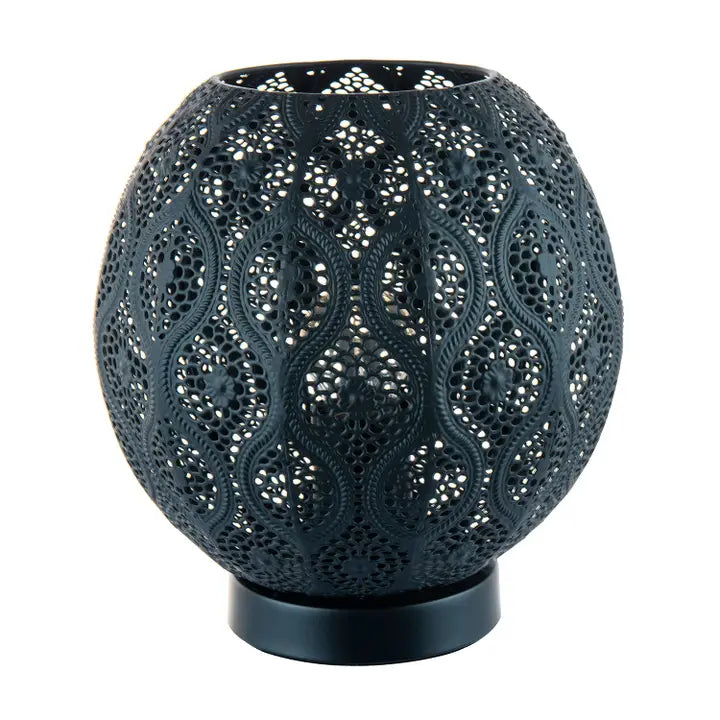 Floral Moroccan Table Lamp in Matte Black - 23cm