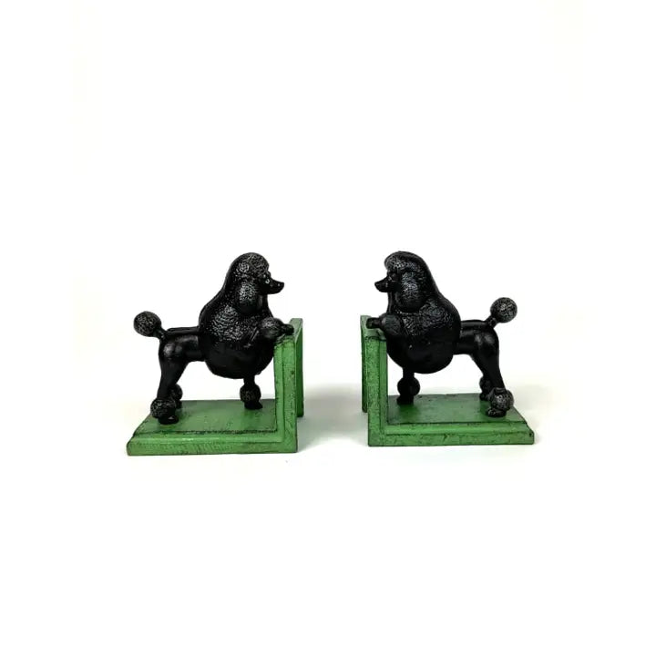 Cast Iron Antiqued Pair of Black Poodle Bookends - 14.5cm