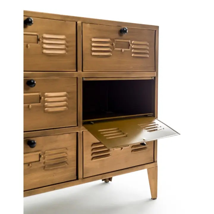 Brushed Antique Gold Metal Multi Drawer Side Cabinet - 77.5cm