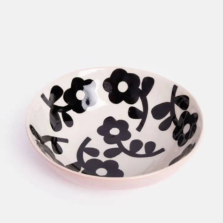 Monochrome Flower Shallow Bowl by Caroline Gardner - Set of 4