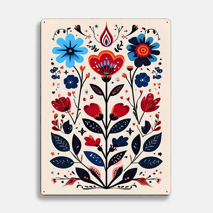 Floral Illustration Scandinavian Folk Metal Sign Plaque