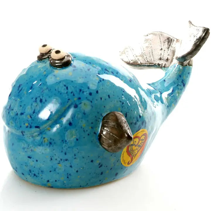 Blue Whale in Bright Blue Ceramic Figurine