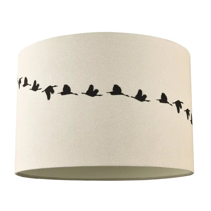 Flying Swans Lamp Shade in Light Cream Linen Fabric with Cotton Inner - 12"