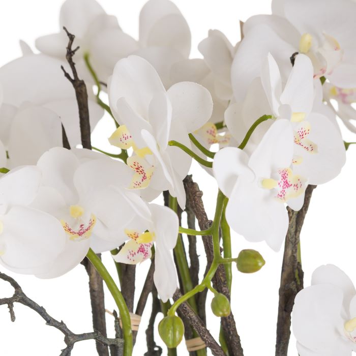 White Artificial Orchid In Stone Pot - 70cm