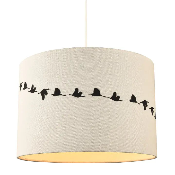Flying Swans Lamp Shade in Light Cream Linen Fabric with Cotton Inner - 12"