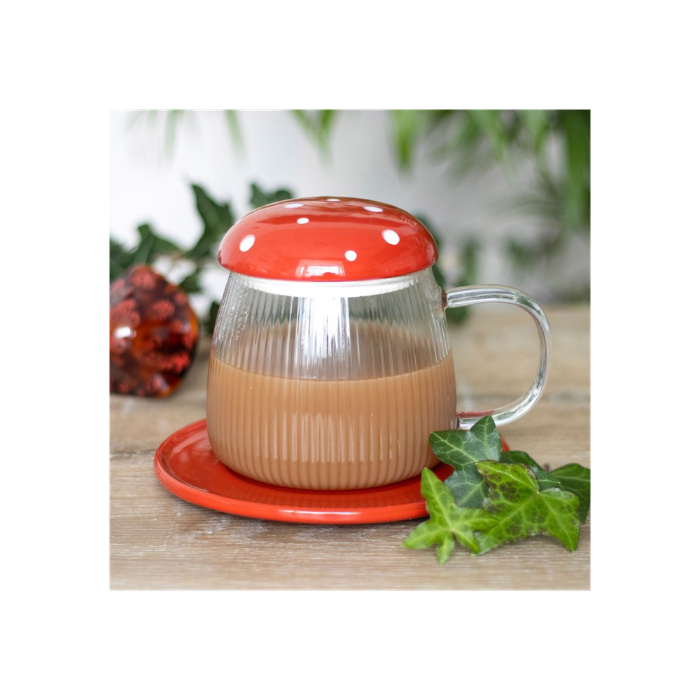 Glass Mushroom Mug and Saucer - 450ML