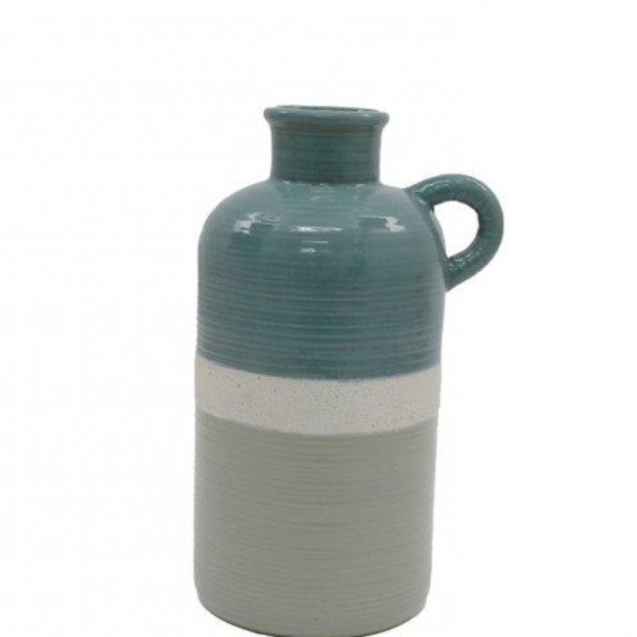 Green Crackled Ceramic 3-Tone Vase with Handle - 23cm