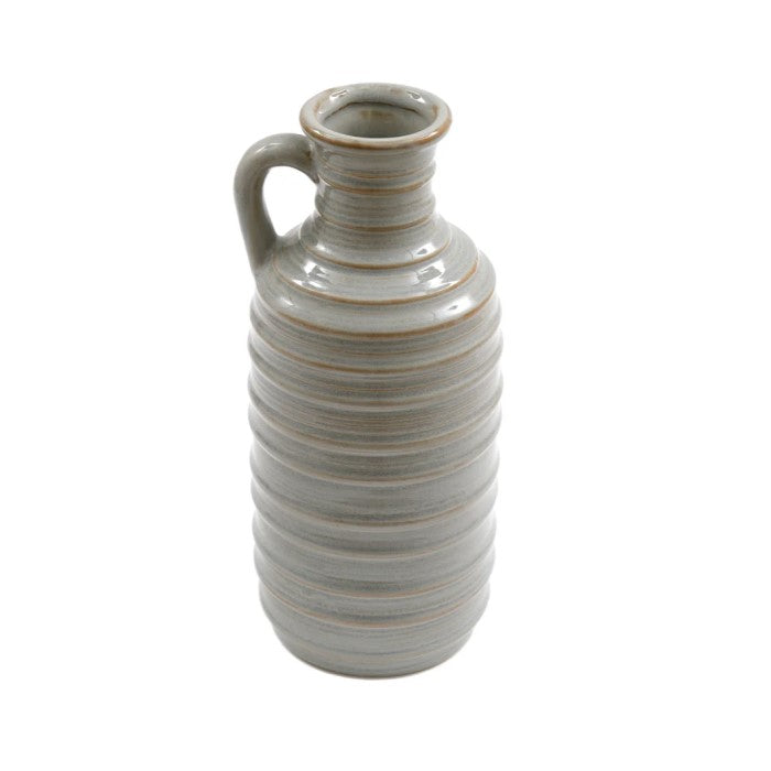Grey Ribbed Bottle Vase W/ Handle - 27cm
