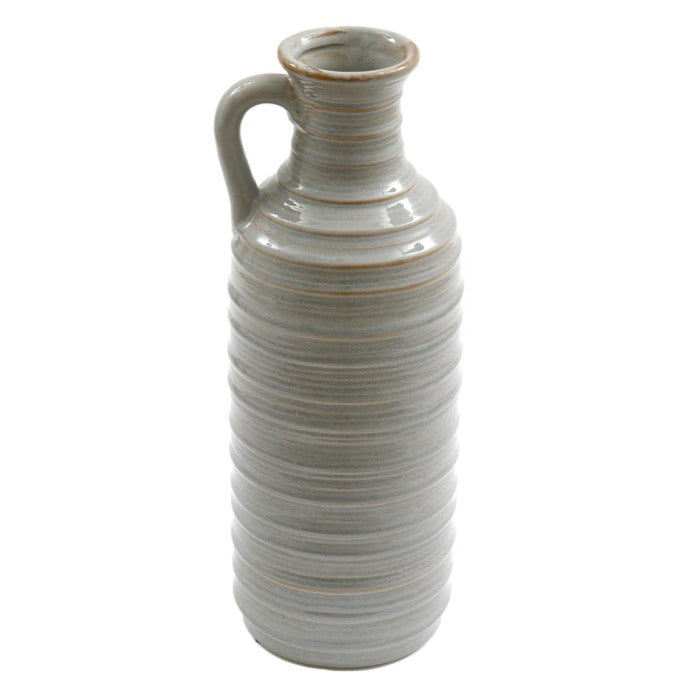 Grey Ribbed Bottle Vase W/ Handle - 34cm