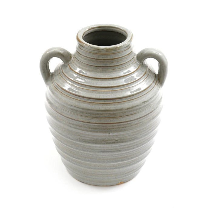 Grey Ribbed Vase W/ Handles - 20cm