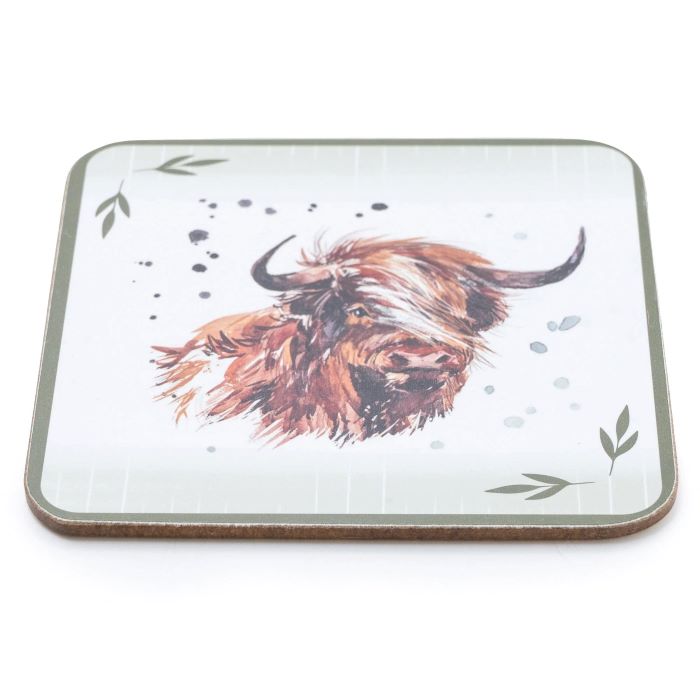 Highland Cow Cork Coasters Set of 4 10.5cm