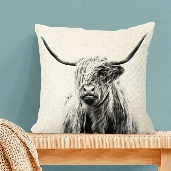 Highland Cow Cushion Cover 18" Linen
