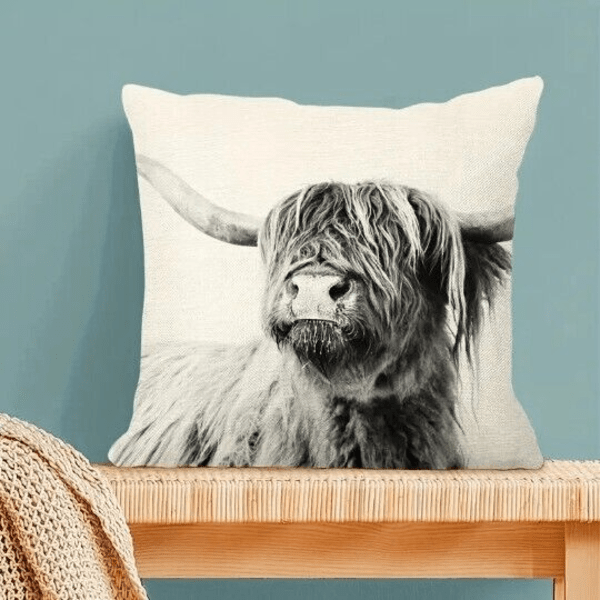 Highland Cow Cushion Cover 18" Linen