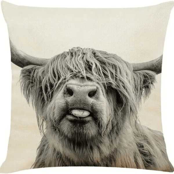 Highland Cow Cushion Cover 18" Linen