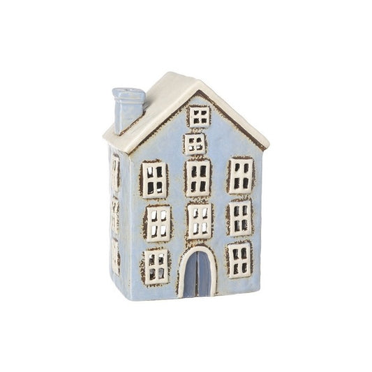 Light Blue House Ceramic Tealight Holder - 18cm