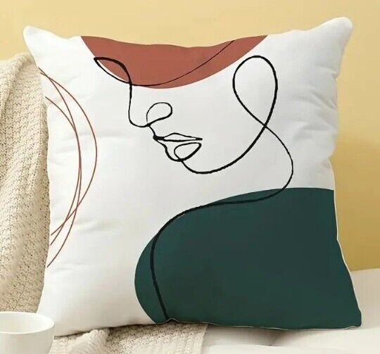 Line Art Portrait Minimalist Cushion Cover 18" Linen