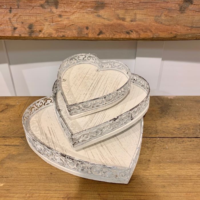 Metal Heart Tray - Vintage Style White Heart Trays