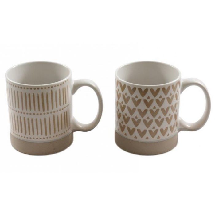 Natural Toned Heart and Stripe Mugs Set of 2