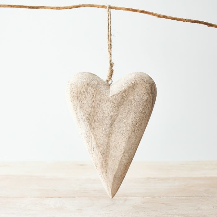 Large Natural Chunky Country Wooden Hanging Heart Decoration 15.3cm
