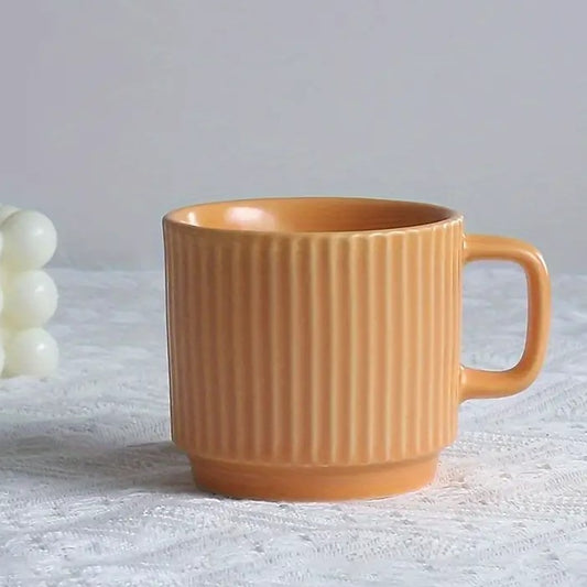 Orange Ribbed Ceramic Mug - 7.5cm