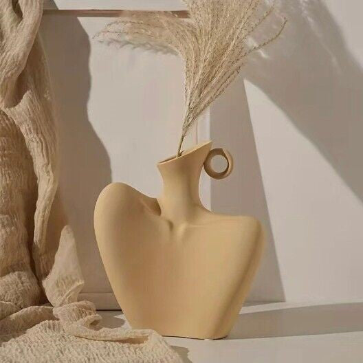Pale Ochre Sculptural Female Shoulder Vase