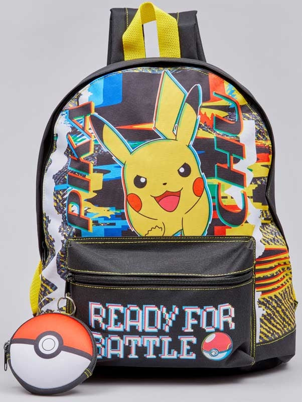 Pokemon Pikachu Ready For Battle Backpack W/ Pokeball Keyring