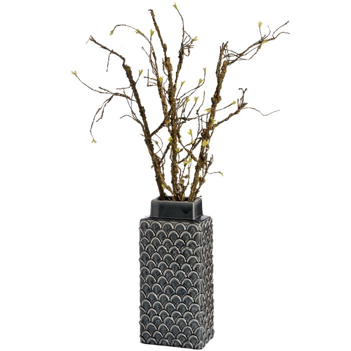 Glazed Ceramic Vase, Scales Blue Embossed Vase - 42cm Large