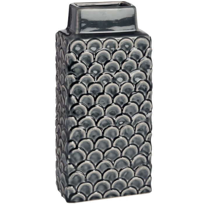Glazed Ceramic Vase, Scales Blue Embossed Vase - 32cm Medium