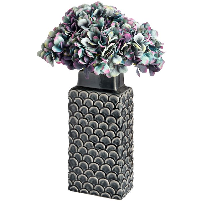 Glazed Ceramic Vase, Scales Blue Embossed Vase - 32cm Medium