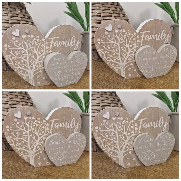 Wooden Sentimental Family Heart Ornament, Freestanding Love Message