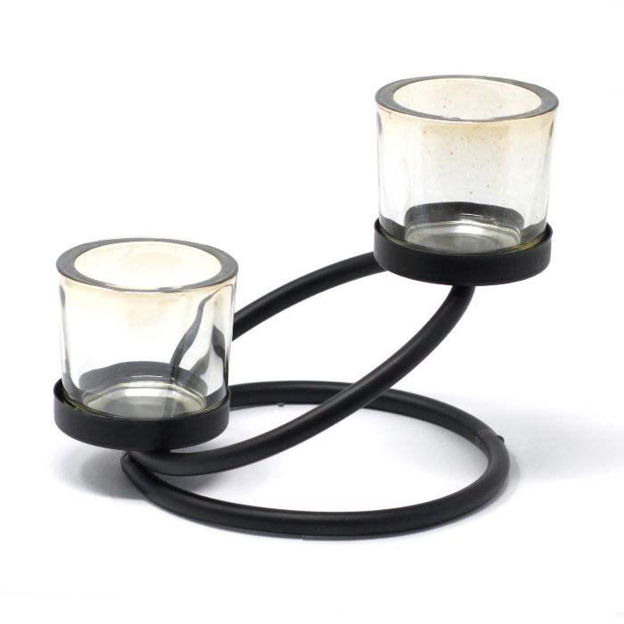 Double Step Iron Tealight Holder 17.5cm