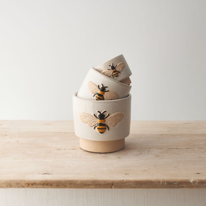Natural Bee Stoneware Planter, 11.5cm