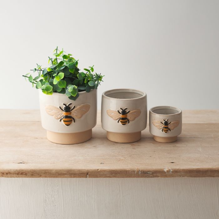 Natural Bee Stoneware Planter, 11.5cm