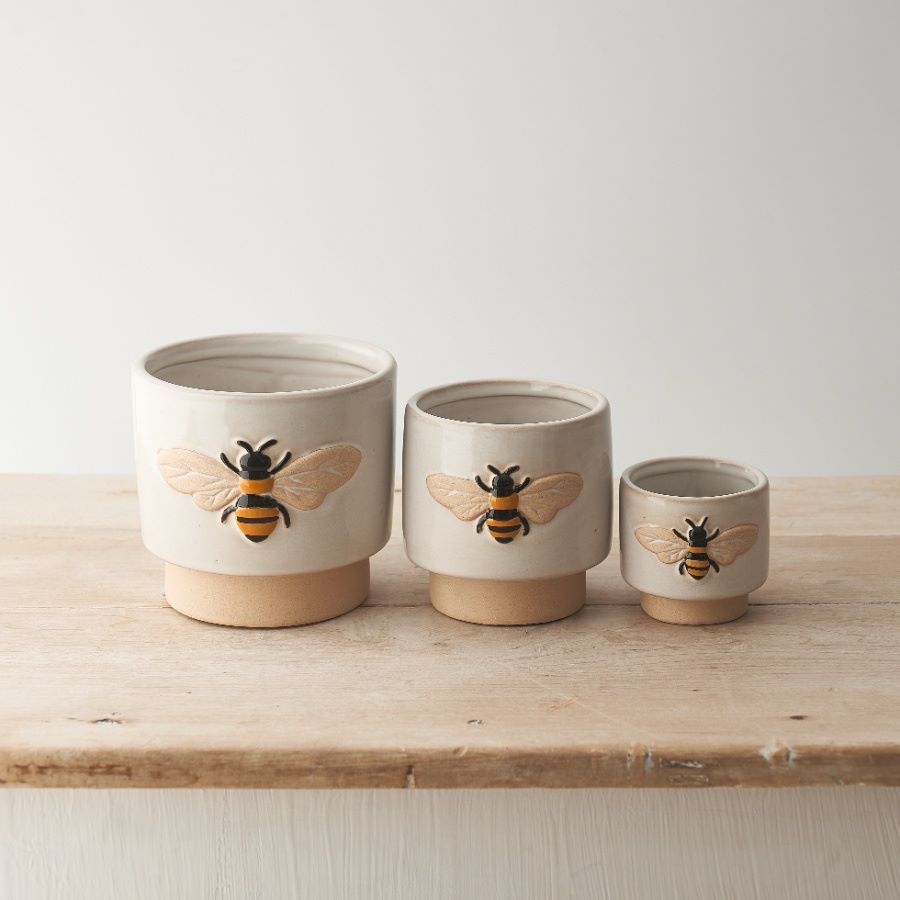 Natural Bee Stoneware Planter, 11.5cm
