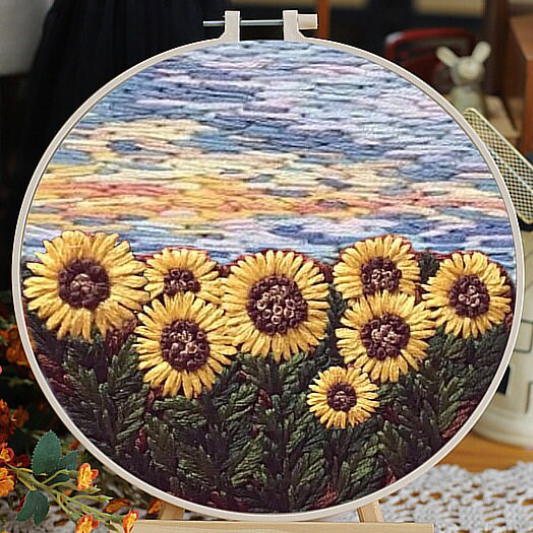 Sunflower Embroidery Kit W/ Hoop, Outline Printed Embroidery Kit