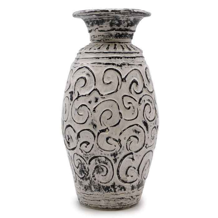 White and Black Terracotta Swirl Vase 32cm