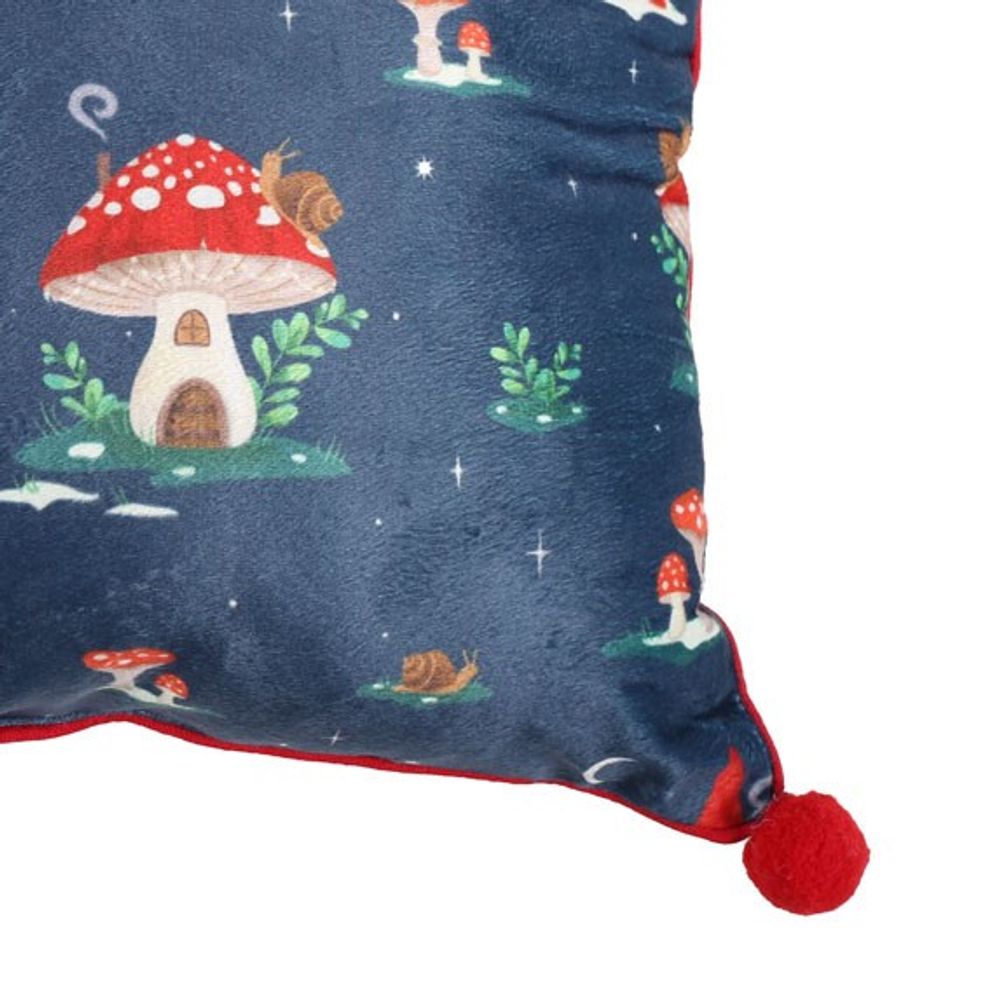 Square Gnome Forest Print Cushion with Pom Poms 35cm