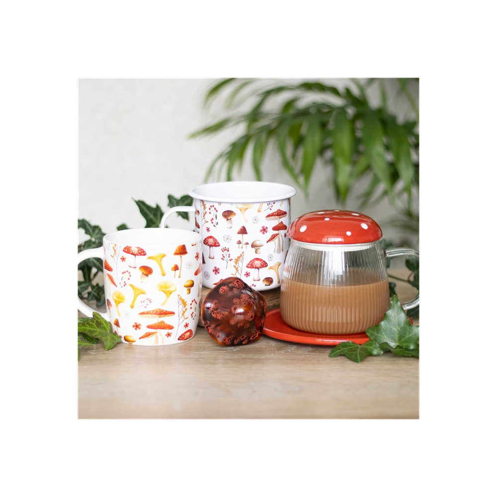 Glass Mushroom Mug and Saucer - 450ML